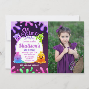 Slime Party Girl Birthday Colourful Toy Photo Invitation