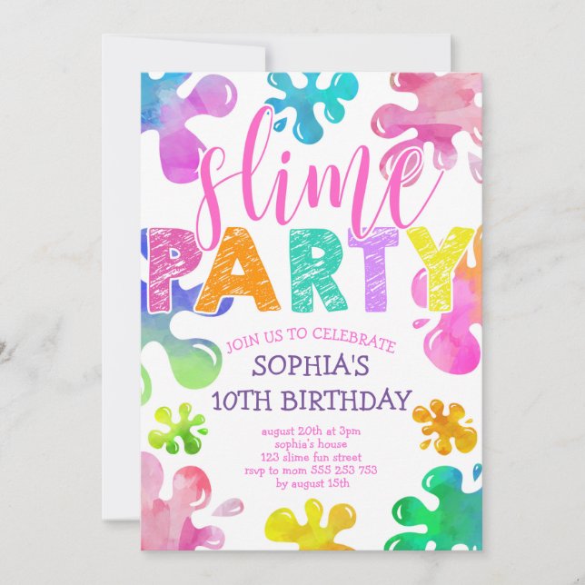 Slime Party Girl Birthday Rainbow Colourful Invitation (Front)
