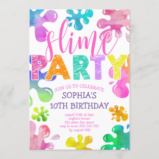 Slime Party Girl Birthday Rainbow Colourful Invitation