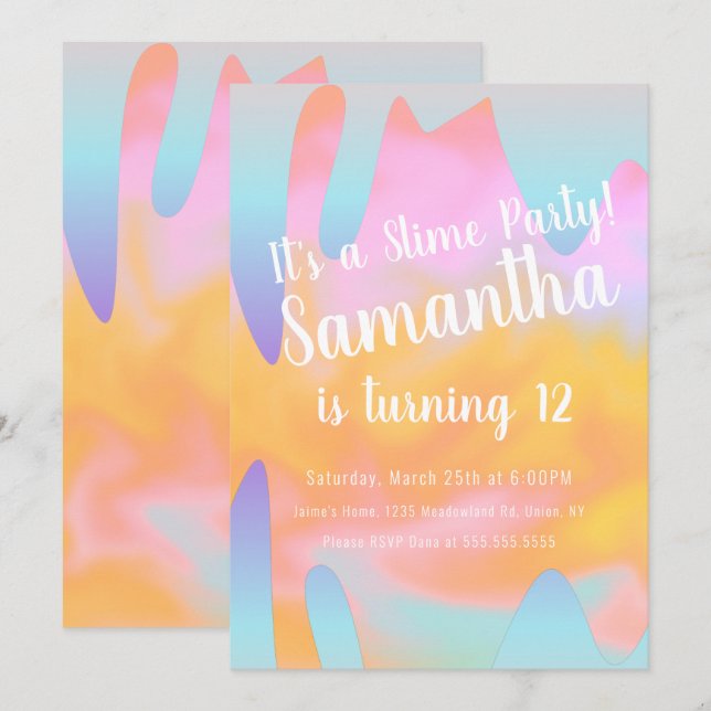 Slime Party Ombre Drips Birthday Rainbow Invitation (Front/Back)
