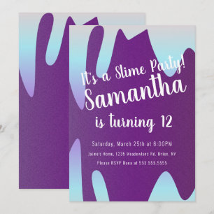 Slime Party Ombre Drips Birthday Sparkle Purple Invitation