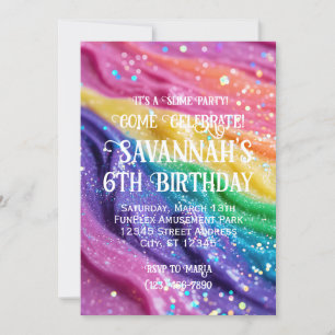 Slime Party Rainbow Colours Birthday Party Invitation