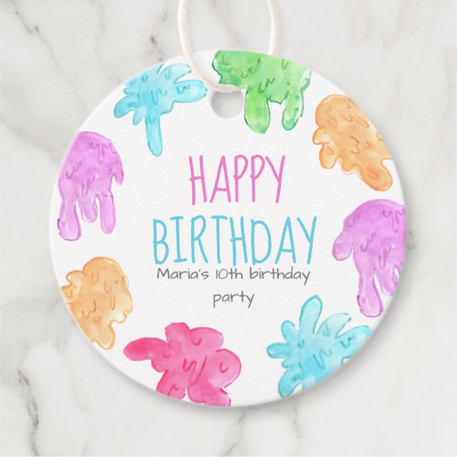 Slime theme kid birthday favour tag (Front)
