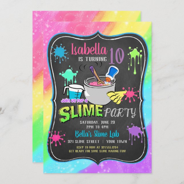 Slime Time Pastel Birthday Party Invitation (Front/Back)