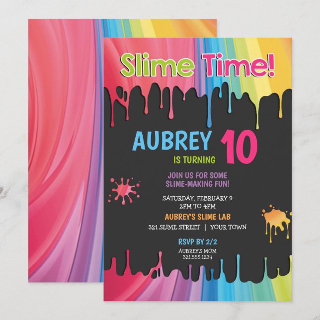 Slime Time Rainbow Birthday Party Invitation (Front/Back)