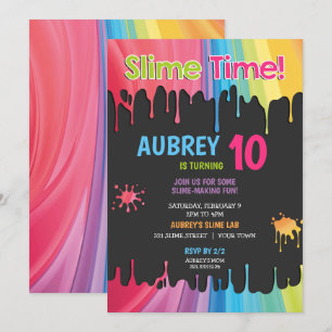 Slime Time Rainbow Birthday Party Invitation