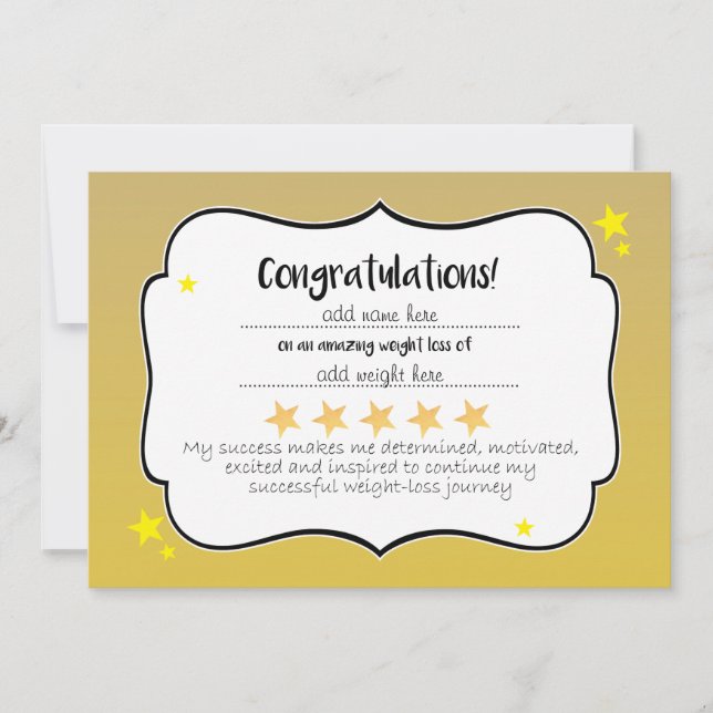 Slimming Group Club Gold Star Award Certificate Card (Front)