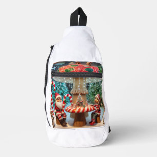 Sling Backpack: Christmas Mushroom Design Bag