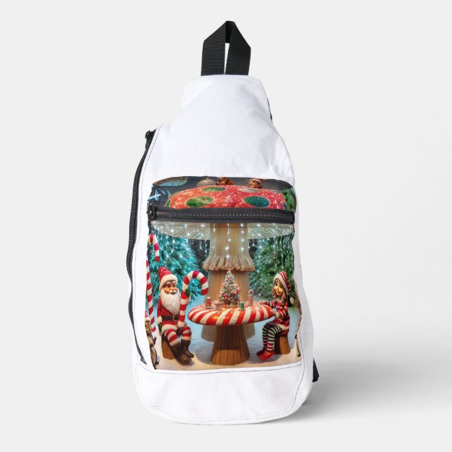 Sling Backpack: Christmas Mushroom Design Bag (Front)