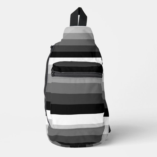 Sling Bag - Black White Grey Stripes (Front)