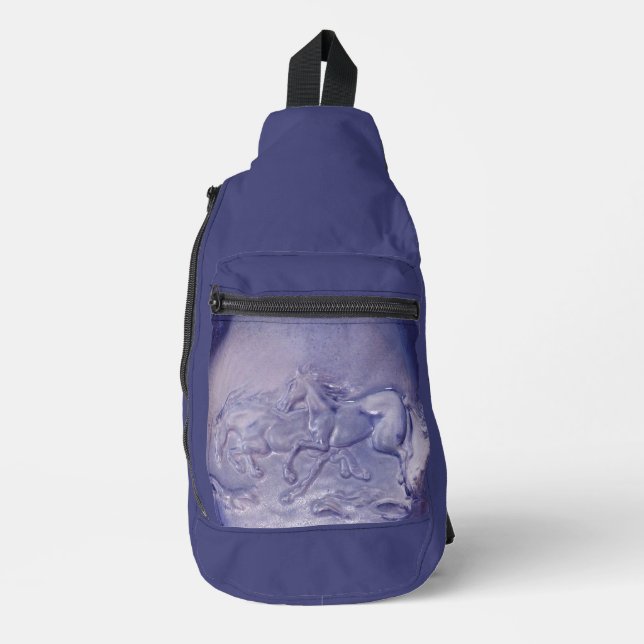 Sling Bag -  Running Horses on Blue (Front)