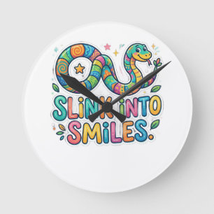 Slink into Smiles – Cute Funny Snake T-Shirt Round Clock