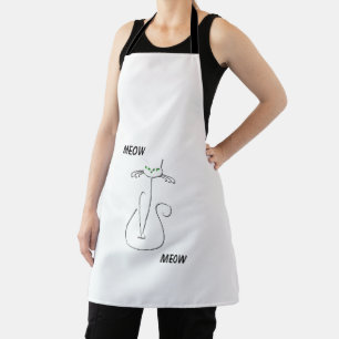 Slinky Black Cat Meow Meow Custom Text Green Eyes Apron