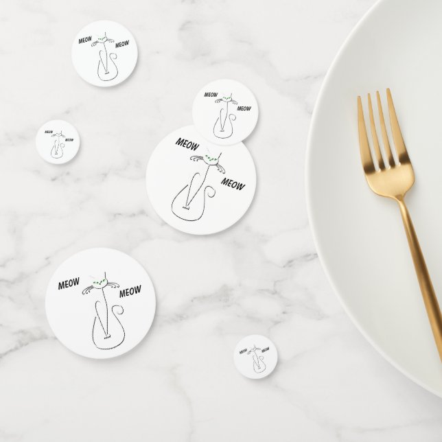 Slinky Black Cat Meow Meow Custom Text Green Eyes Confetti (Group)