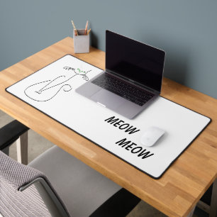Slinky Black Cat Meow Meow Custom Text Green Eyes Desk Mat