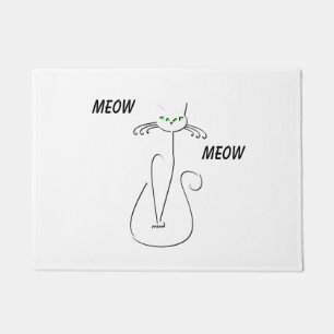 Slinky Black Cat Meow Meow Custom Text Green Eyes Doormat