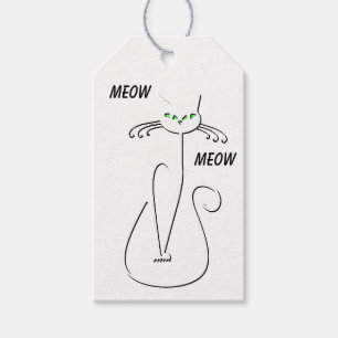 Slinky Black Cat Meow Meow Custom Text Green Eyes Gift Tags
