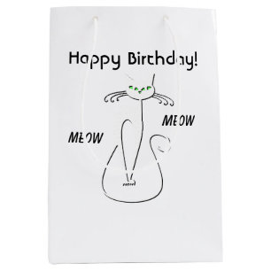 Slinky Black Cat Meow Meow Custom Text Green Eyes Medium Gift Bag