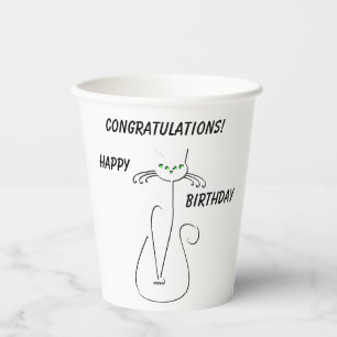 Slinky Black Cat Meow Meow Custom Text Green Eyes Paper Cups