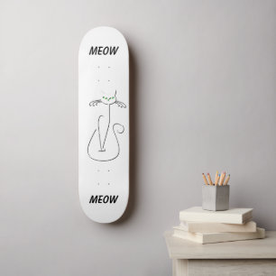 Slinky Black Cat Meow Meow Custom Text Green Eyes Skateboard