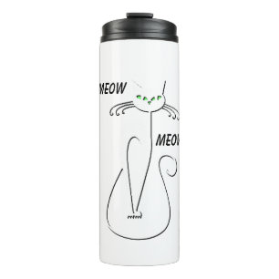 Slinky Black Cat Meow Meow Custom Text Green Eyes Thermal Tumbler