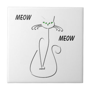 Slinky Black Cat Meow Meow Custom Text Green Eyes Tile