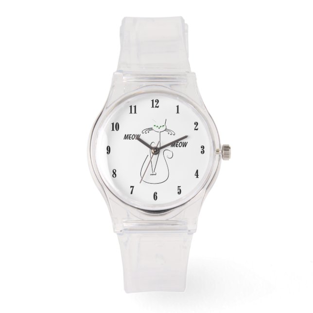 Slinky Black Cat Meow Meow Custom Text Green Eyes Watch (Front)