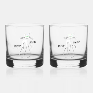 Slinky Black Cat Meow Meow Custom Text Green Eyes Whiskey Glass