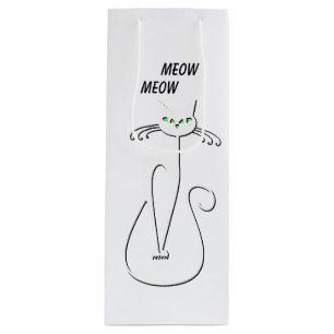 Slinky Black Cat Meow Meow Custom Text Green Eyes Wine Gift Bag