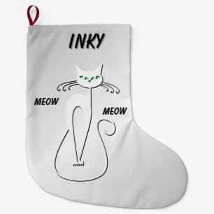 Slinky Black Cat Meow Meow Green Eyes Add Name Large Christmas Stocking