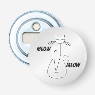 Slinky Black Cat Meow Meow Green Eyes on silver Bottle Opener