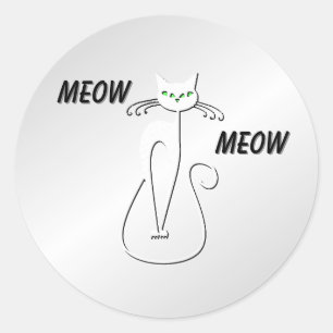 Slinky Black Cat Meow Meow Green Eyes on silver Classic Round Sticker