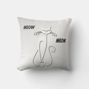 Slinky Black Cat Meow Meow Green Eyes on silver Cushion