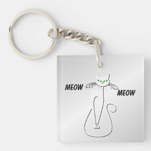 Slinky Black Cat Meow Meow Green Eyes on Silver Key Ring