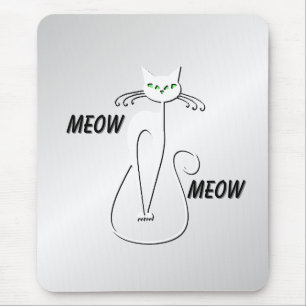 Slinky Black Cat Meow Meow Green Eyes on silver Mouse Mat