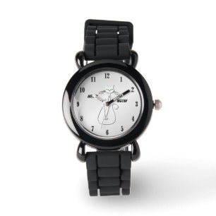 Slinky Black Cat Meow Meow Green Eyes Silver Watch