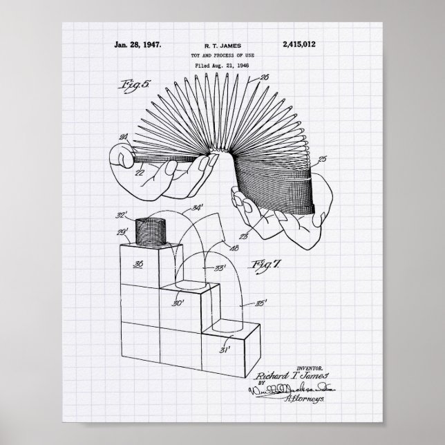 Slinky Toy 1946 Patent Art - Lined Peper Poster (Front)