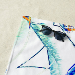 Slipped ink no, image with orange, cyan blue stain beach towel