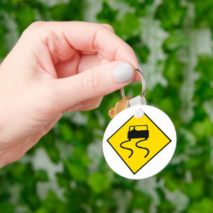Slippery Road Sign Key Ring