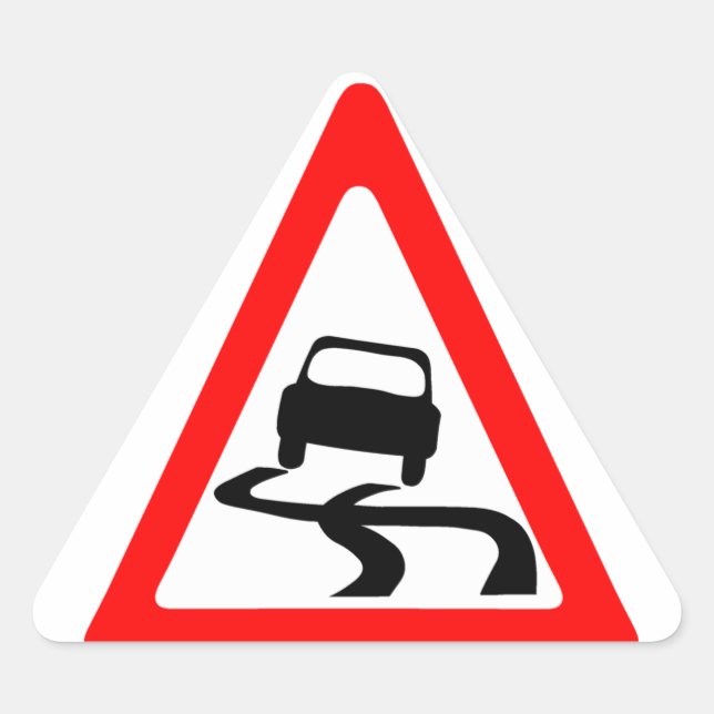 Slippery Road Warning Symbol Triangle Sticker (Front)