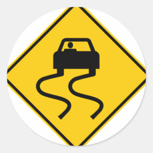Slippery When Wet Highway Sign Classic Round Sticker