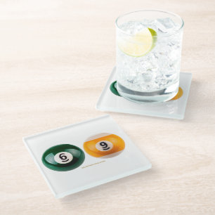 SlipperyJoe 69 hard pool table two billiard balls  Glass Coaster