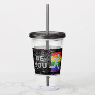 SlipperyJoe Be You, stick figure running, black br Acrylic Tumbler