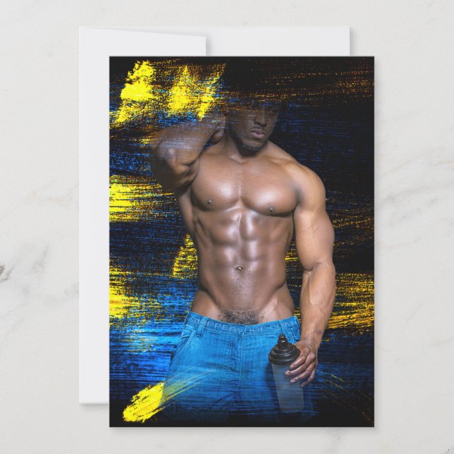 SlipperyJoe black muscular man sexy shirtless conf Holiday Card (Front)