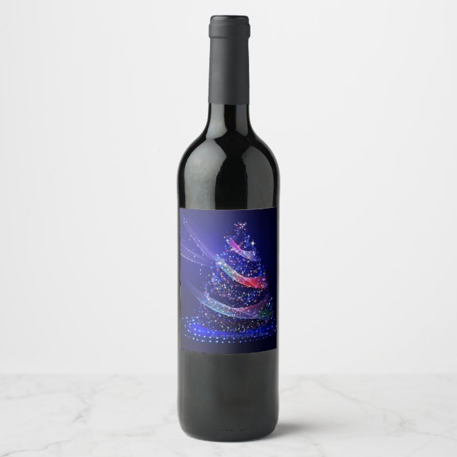 SlipperyJoe Christmas tree beautiful colourful lig Wine Label (Front)