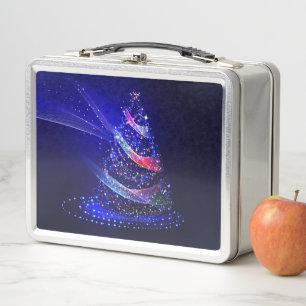 SlipperyJoe Christmas tree digital translucent red Metal Lunch Box
