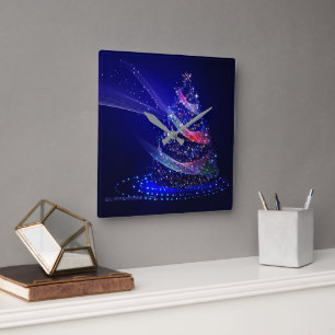 SlipperyJoe Christmas tree digital translucent red Square Wall Clock