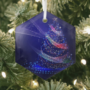 SlipperyJoe digitally rendered Christmas tree beau Glass Tree Decoration