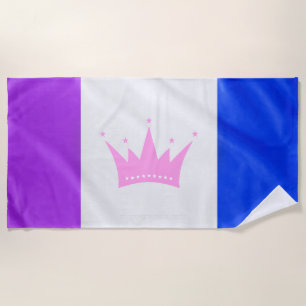 SlipperyJoe drag pride flag purple white blue crow Beach Towel