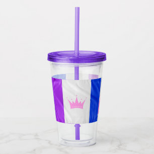 SlipperyJoe drag pride flag purple white blue Sequ Acrylic Tumbler